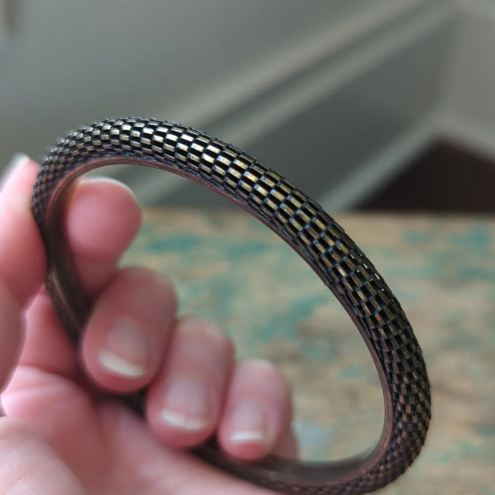 Vintage Bronze Colored Mesh Metal Textured Tube Cuff Bracelet Bangle